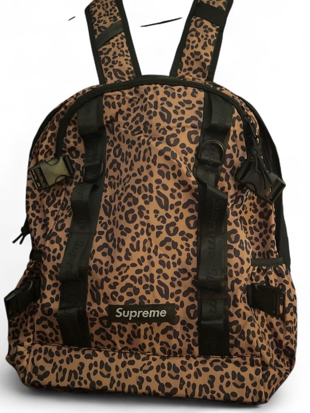 Supreme Brown Leopard-Print Backpack with Black Straps